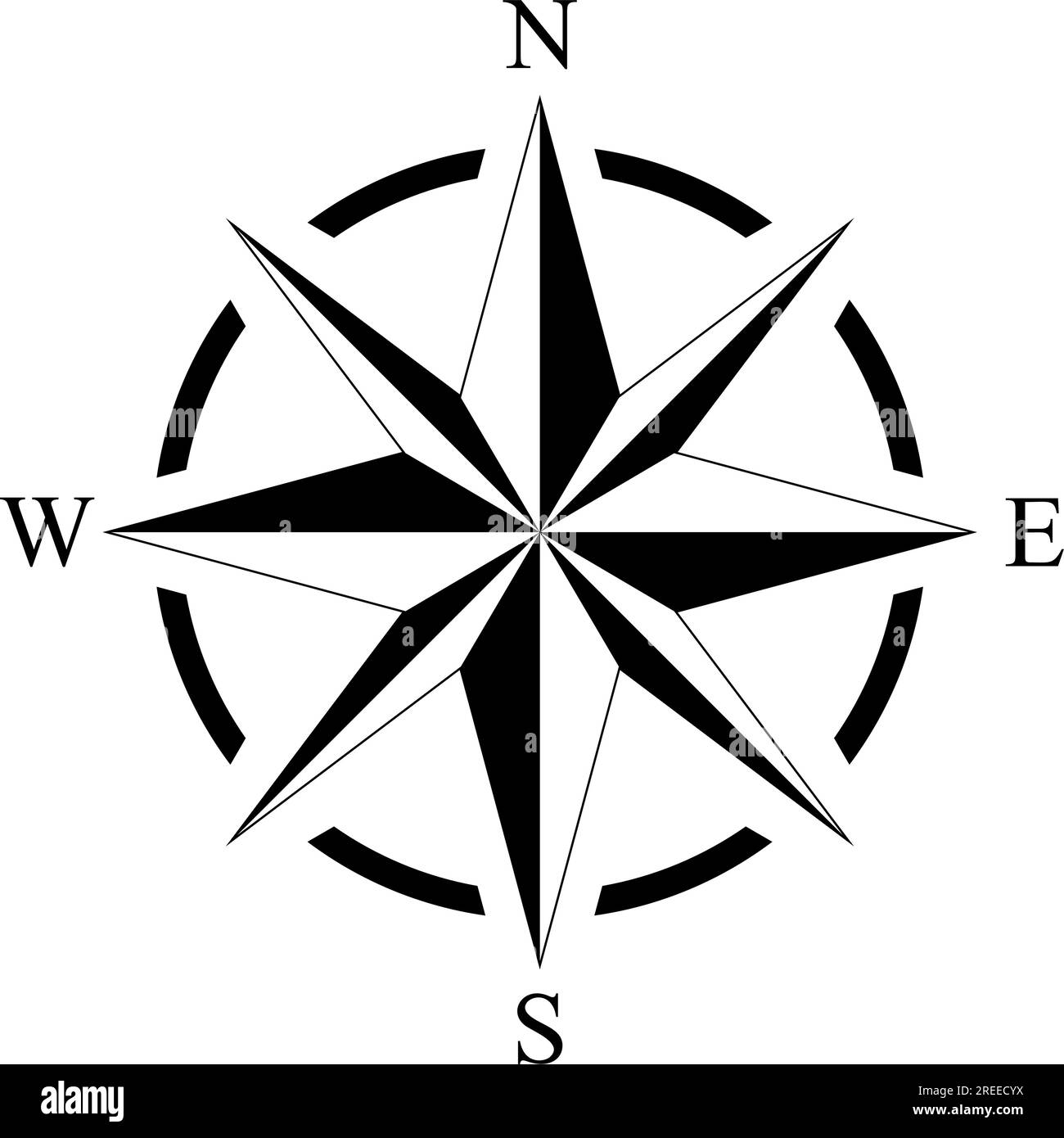 Bussola vettore rosa con otto direzioni. Sfondo isolato. Simbolo di navigazione marina, nautica o trekking. O utilizzabile in una mappa geografica. Illustrazione Vettoriale
