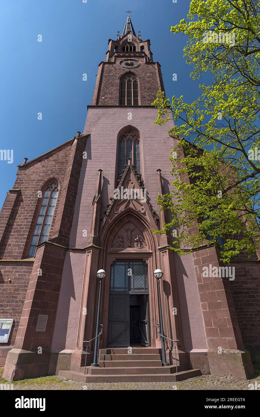 Chiesa protestante neogotica c. 1860, Koendringen, Baden-Wuerttemberg, Germania Foto Stock