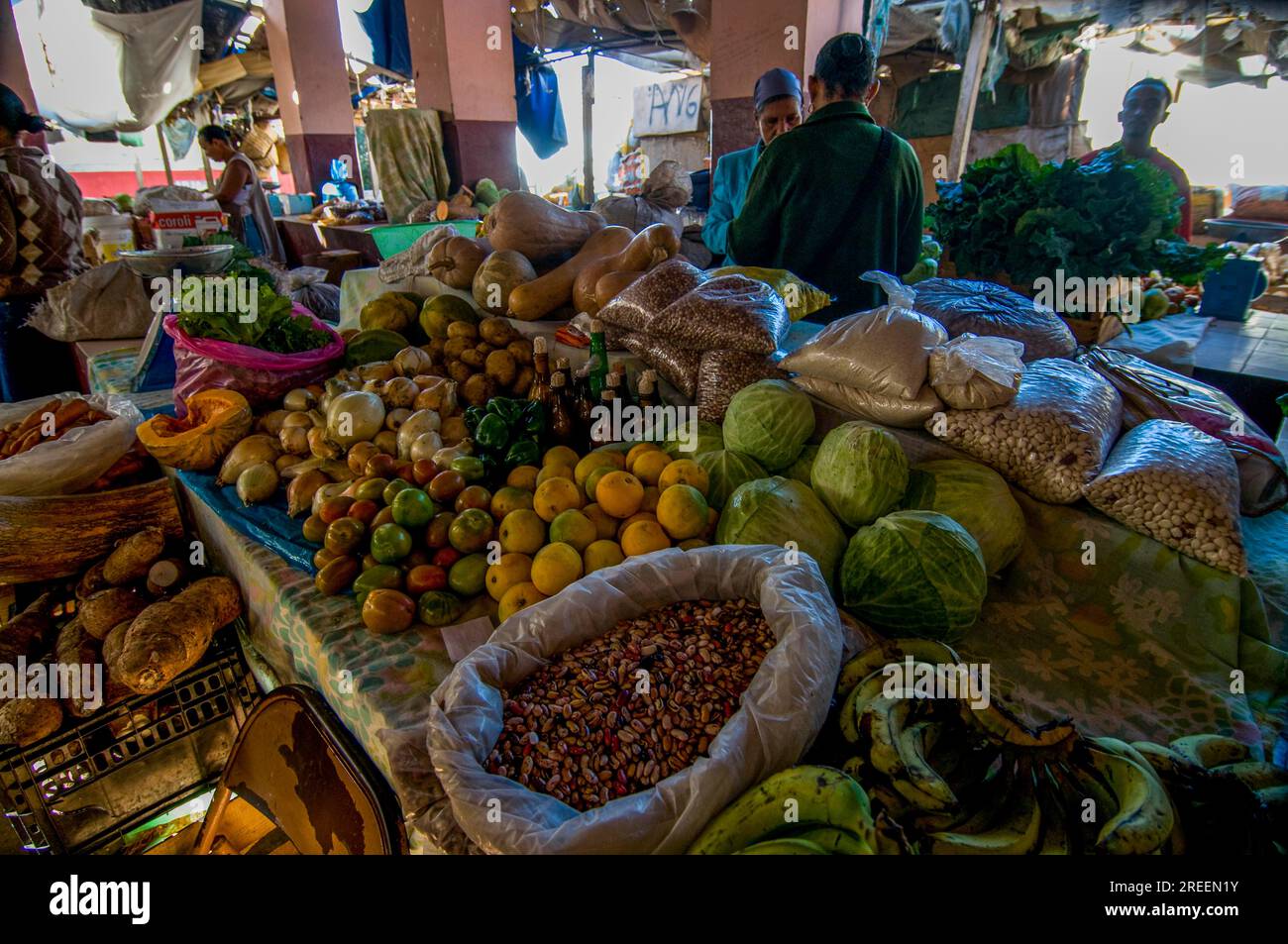 Stand di mercato. San Felipe. Vulcano Fogo. Fogo. Cabo Verde. Africa Foto Stock