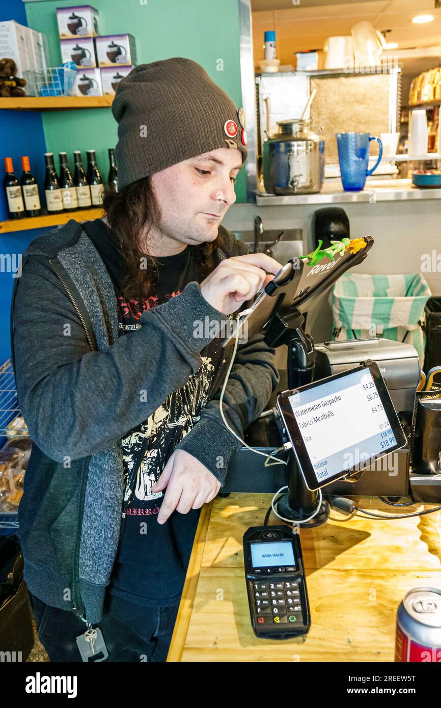 Asheville North Carolina, Baba Nahm - cucina di strada mediorientale, bancone di lavoro che prende ordine, ristorante, ristorante, caffetteria informale, bistro Foto Stock