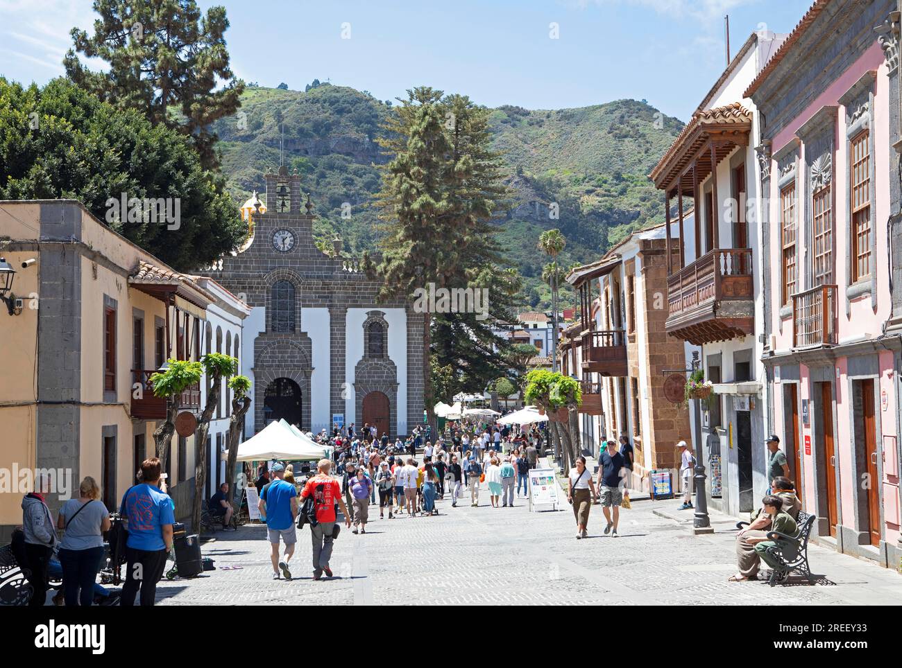 Zona pedonale Calle Iglesia Chica a Teror, Provincia di Las Palmas, Gran Canaria, Isole Canarie, Spagna Foto Stock