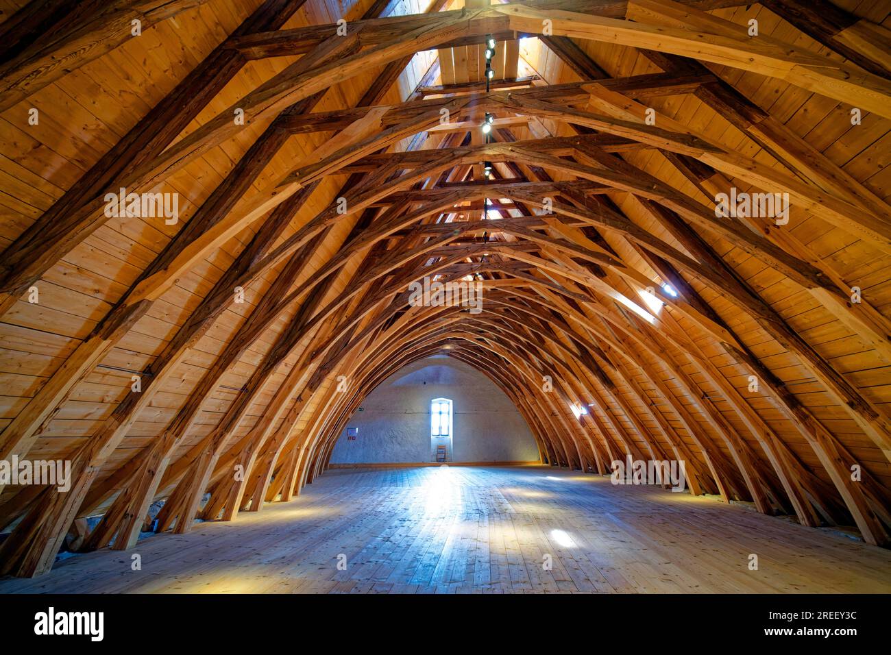 Granaio storico nel castello di fronte, castello di Mildenstein, Leisnig, Sassonia, Germania Foto Stock