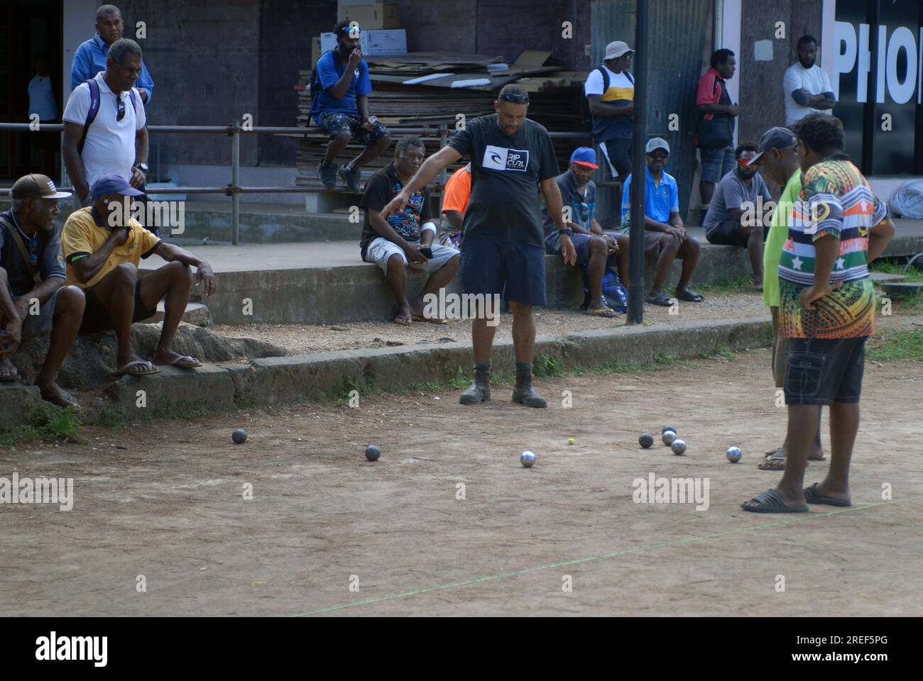 Il gioco del boule si gioca a Vanuatu Oceania. Foto Stock