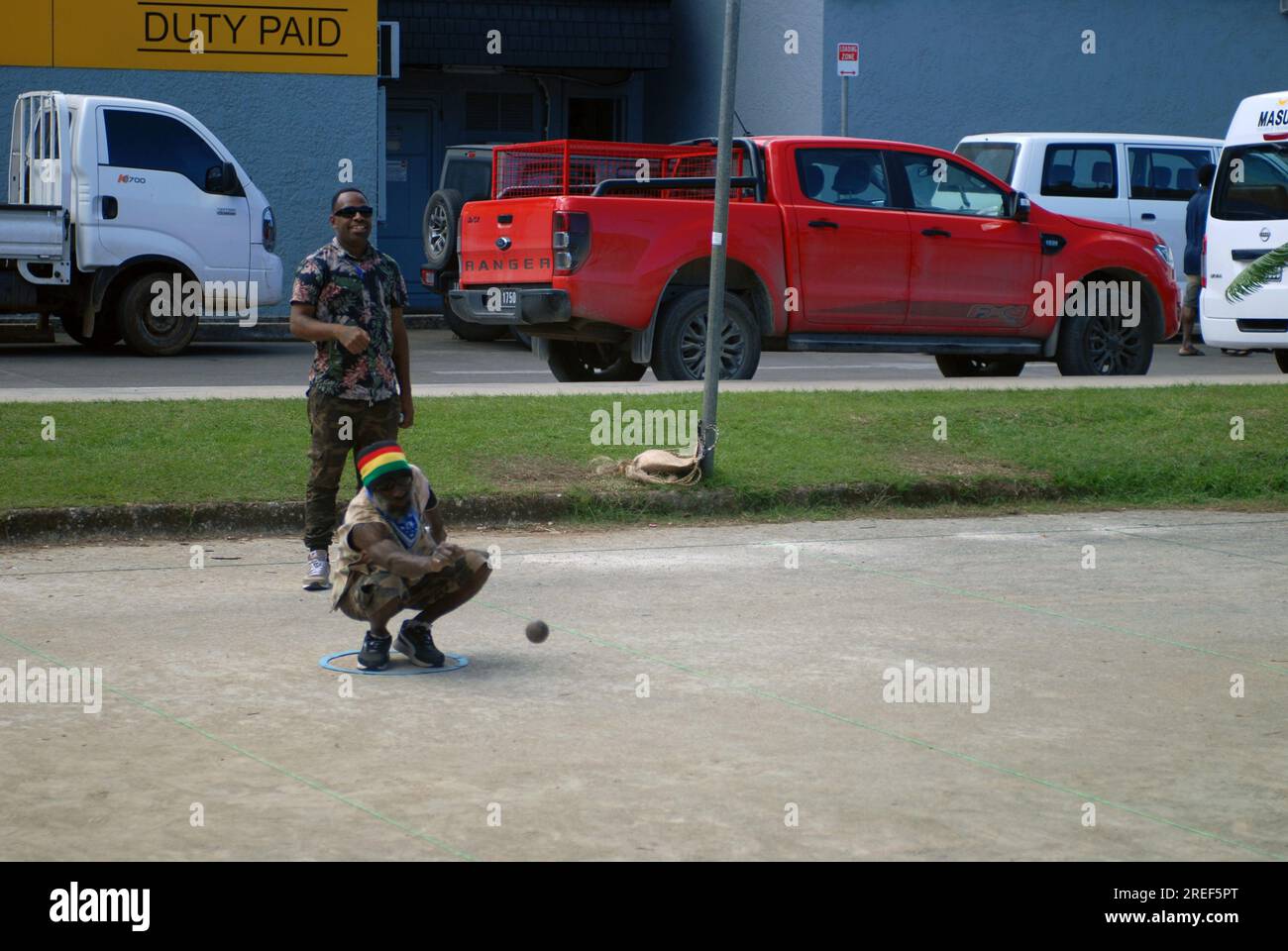 Il gioco del boule si gioca a Vanuatu Oceania. Foto Stock