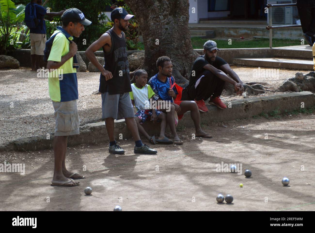 Il gioco del boule si gioca a Vanuatu Oceania. Foto Stock