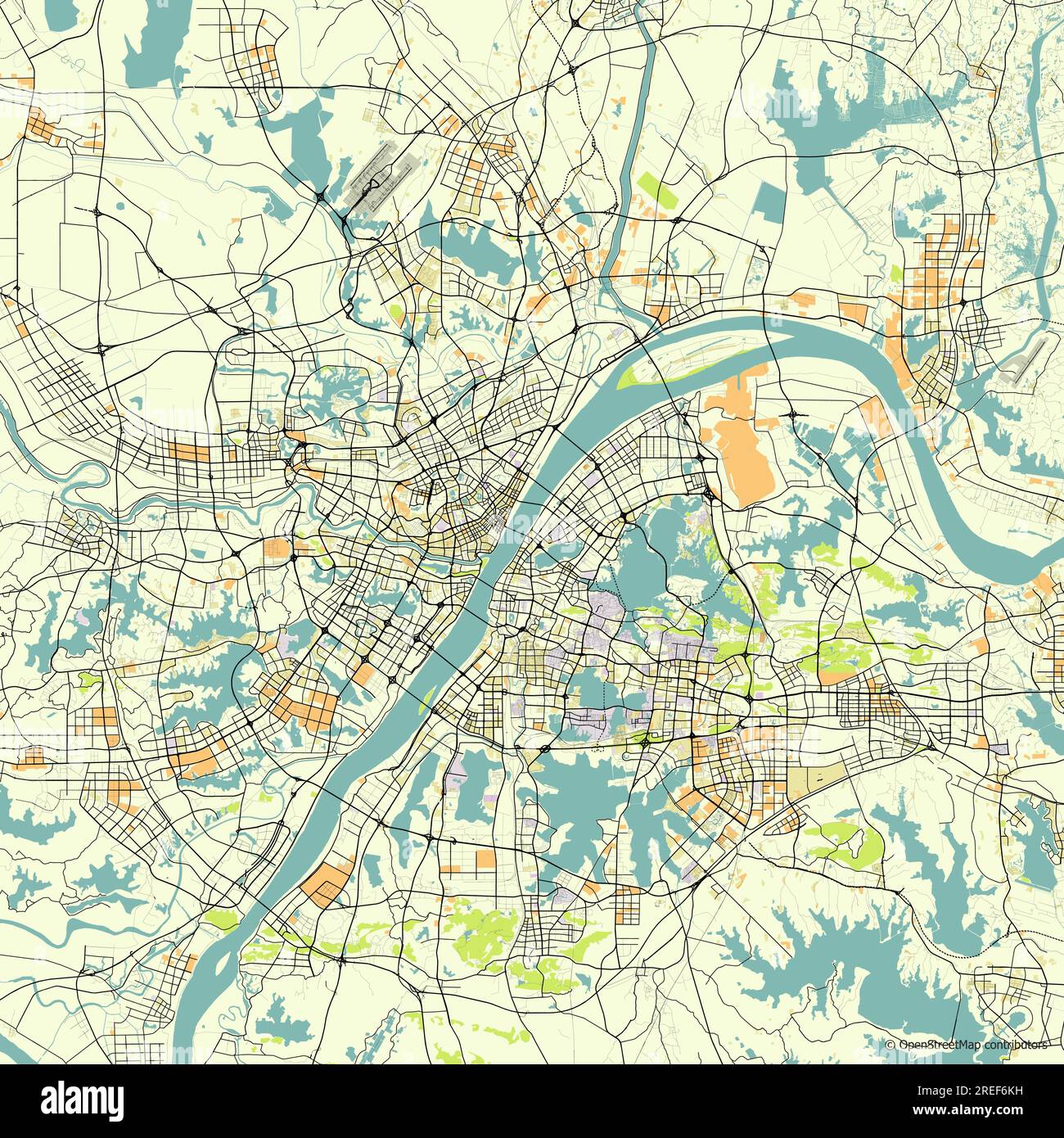 Mappa vettoriale della città di Wuhan, Hubei, Cina Illustrazione Vettoriale