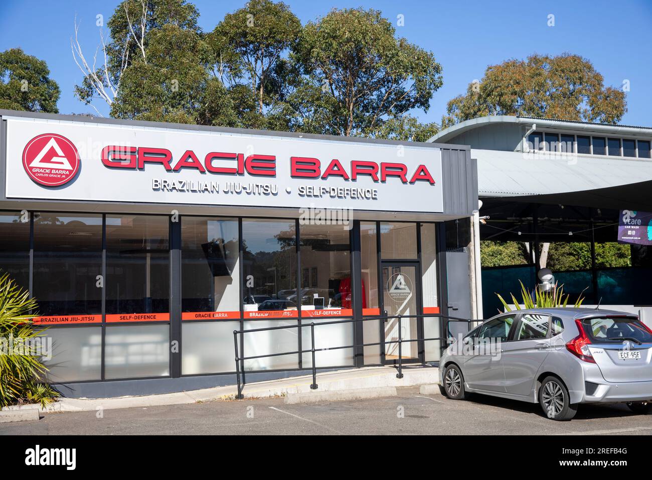 Lezioni di Jiu-Jitsu brasiliano e lezioni di autodifesa in uno studio a Warriewood sulle spiagge settentrionali di Sydney, NSW, Australia Foto Stock