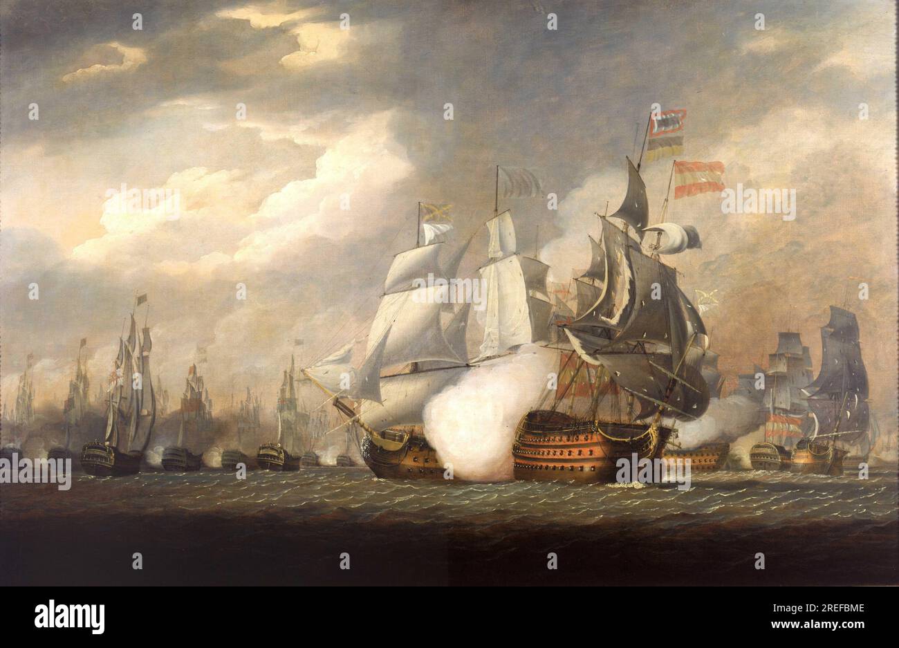 La "Vittoria" razziò il "Salvador del Mundo" spagnolo nella battaglia di Cape St Vincent, 14 febbraio 1797 1798, di Robert Cleveley Foto Stock