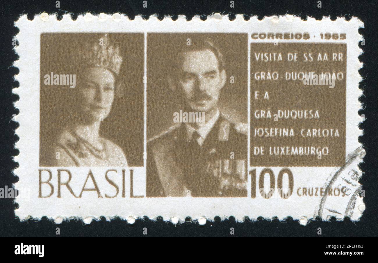 BRASILE - CIRCA 1965: Francobollo stampato dal Brasile, mostra il Granduca e la Duchessa di Lussemburgo, circa 1965 Foto Stock