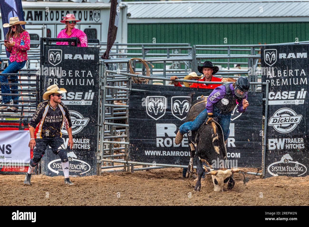 Rodeo americano, particolarmente popolare oggi negli Stati Uniti occidentali e in Canada. Proveniente dalla lavorazione del bestiame. Foto Stock