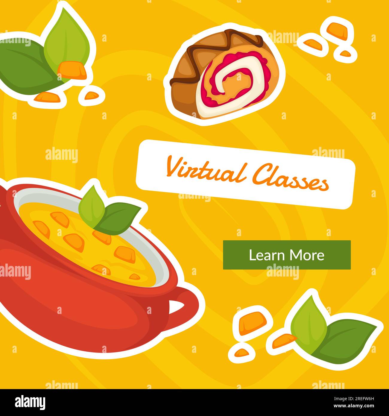 Lezioni online gratuite per cucinare e preparare il pasto. Lezioni virtuali che insegnano a preparare zuppe e dolci con ripieno di marmellate. Banner promozionale, pubblicità Illustrazione Vettoriale