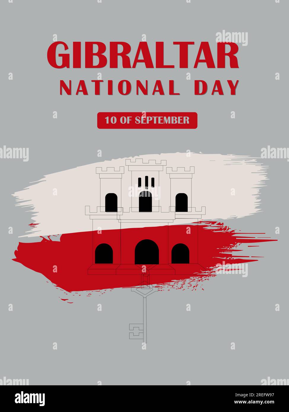 Gibilterra National Day 10 di settembre sfondo con una bandiera del pennello colorato disegno del poster vettoriale. Illustrazione Vettoriale