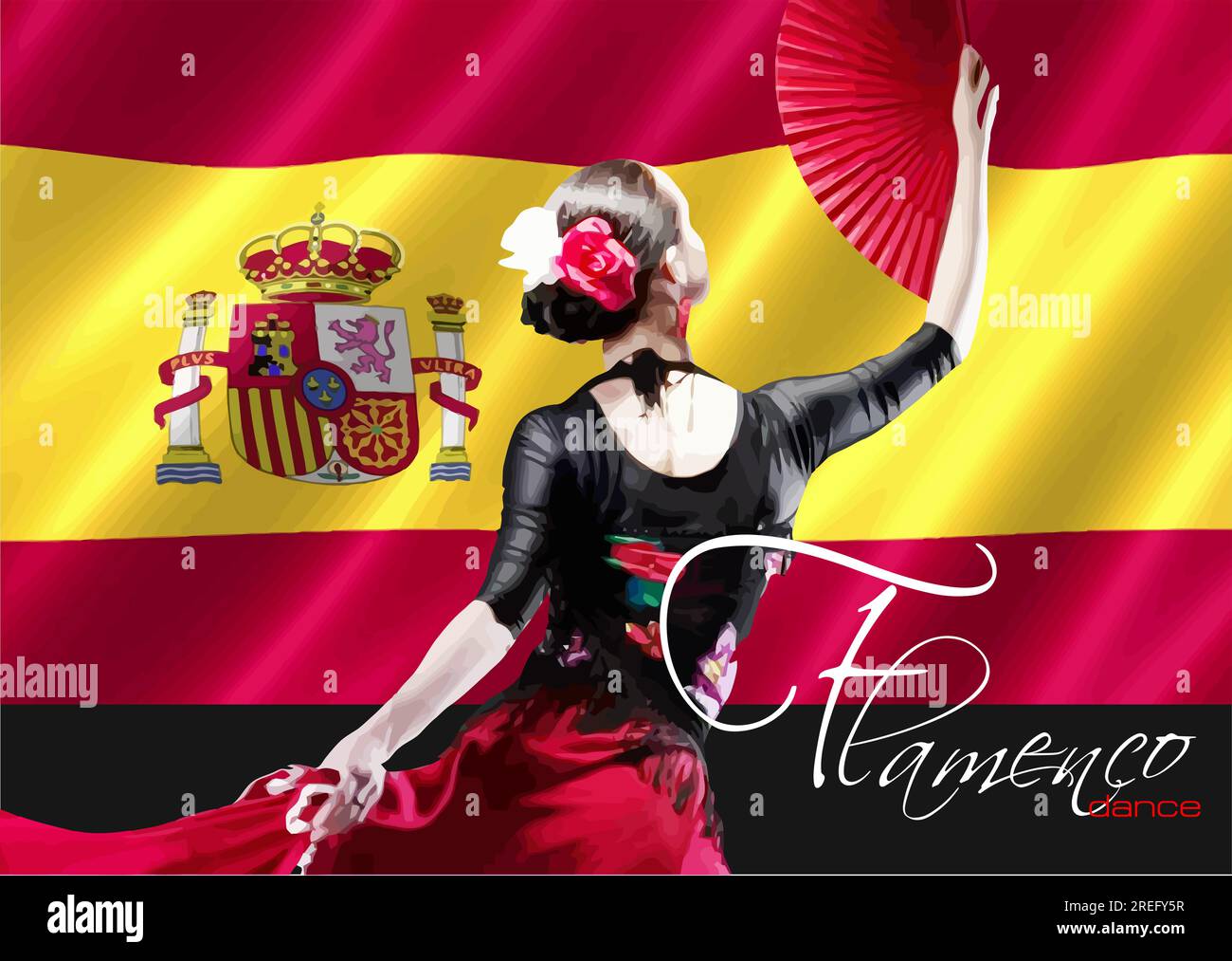 Bella giovane donna che balla flamenco. Illustrazione vettoriale 3d Illustrazione Vettoriale