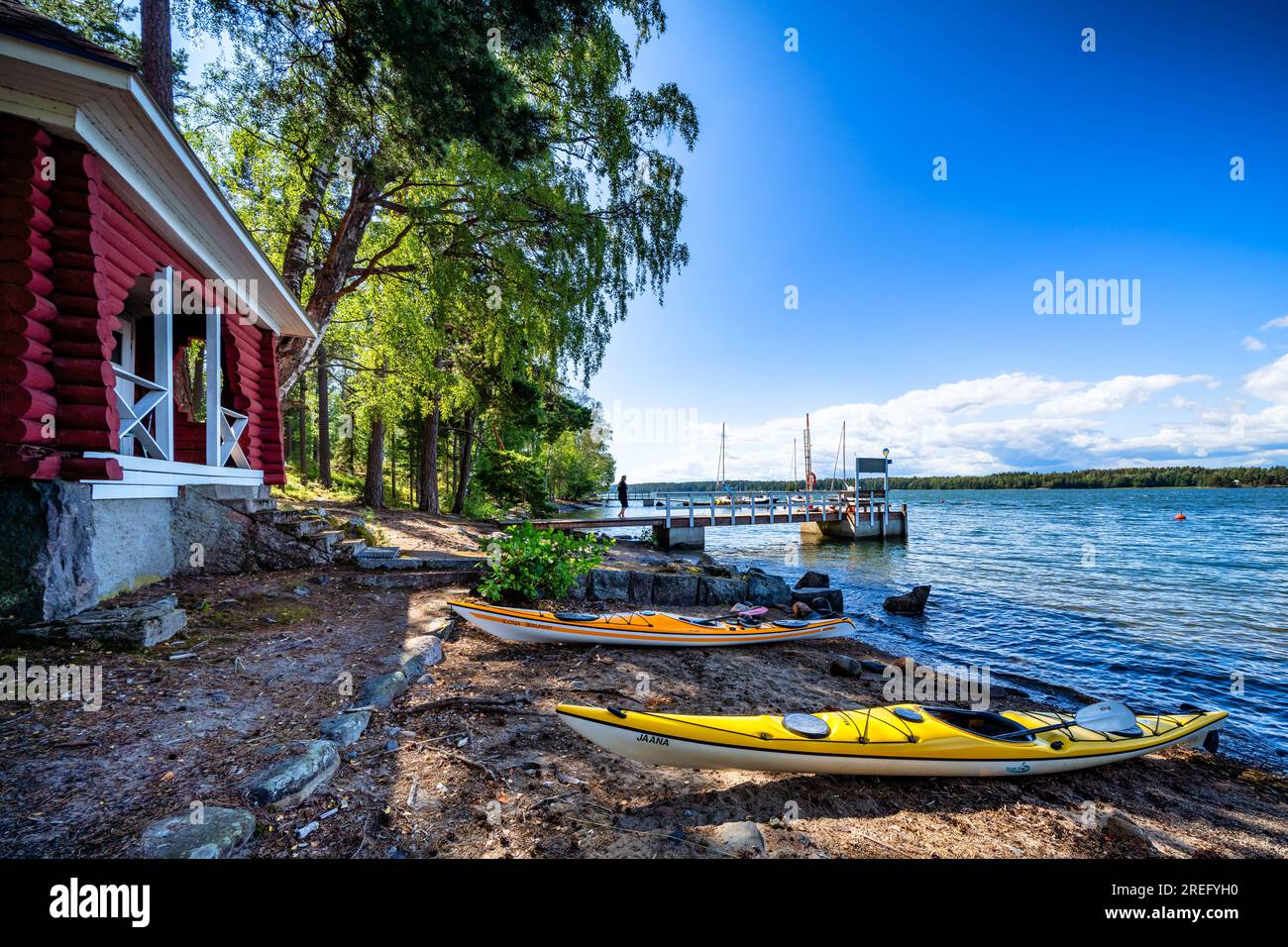 Kayak sull'isola di Malkasaari, Helsinki, Finlandia Foto Stock