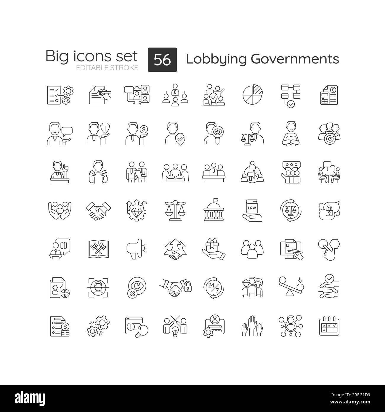 Set di icone nere personalizzabili per lobbying del governo Illustrazione Vettoriale