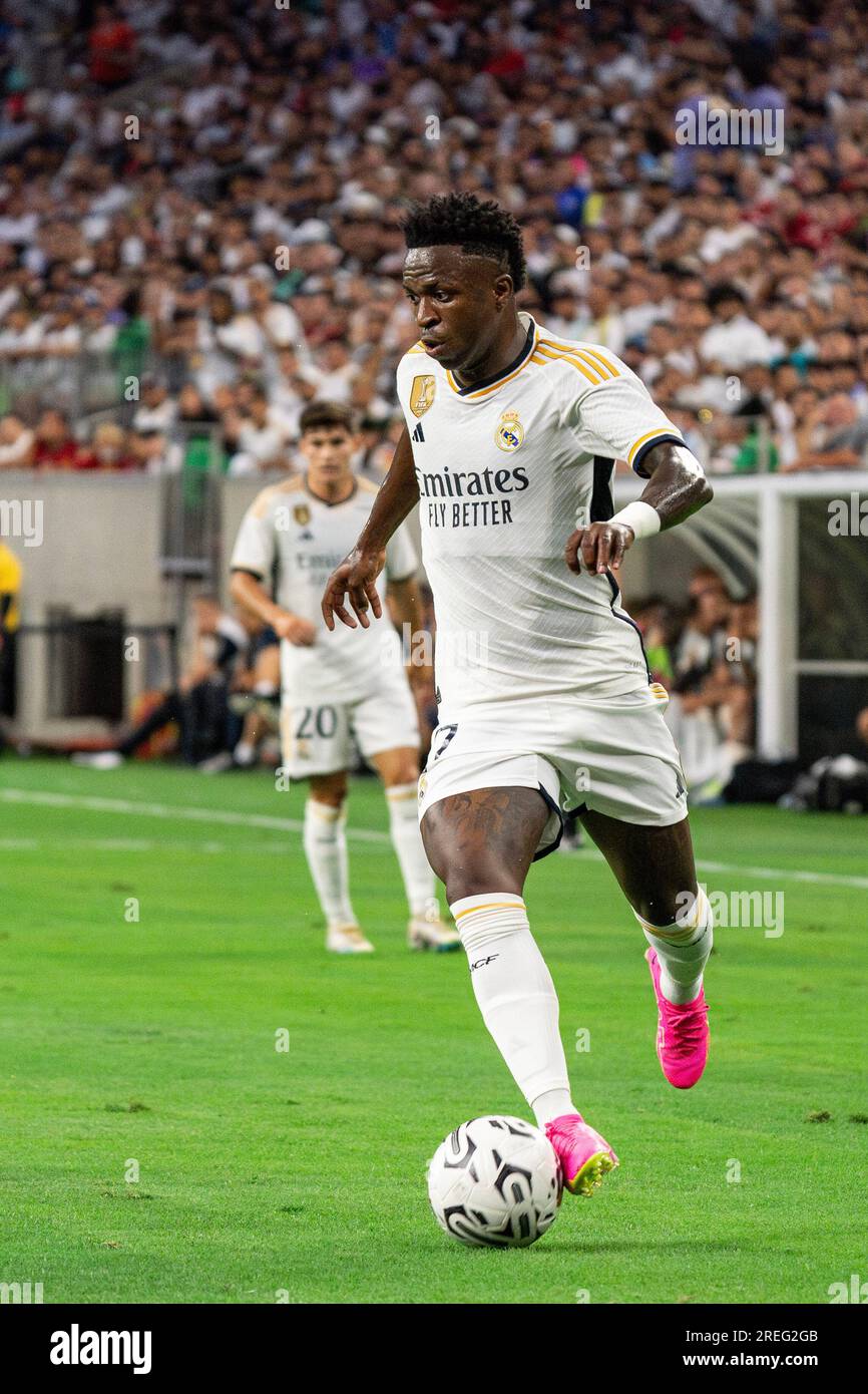 Real Madrid Forward Vinícius Júnior (7) durante il Soccer Champions Tour contro il Manchester United, mercoledì 26 luglio 2023, allo stadio NRG, A Houst Foto Stock