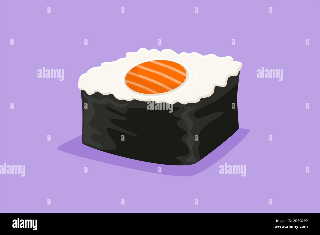 Disegno grafico piatto con barra sushi maki giapponese stilizzata con simbolo etichetta con logo a bacchetta. Emblema del concetto di ristorante di pesce per negozi o cibo del Foto Stock