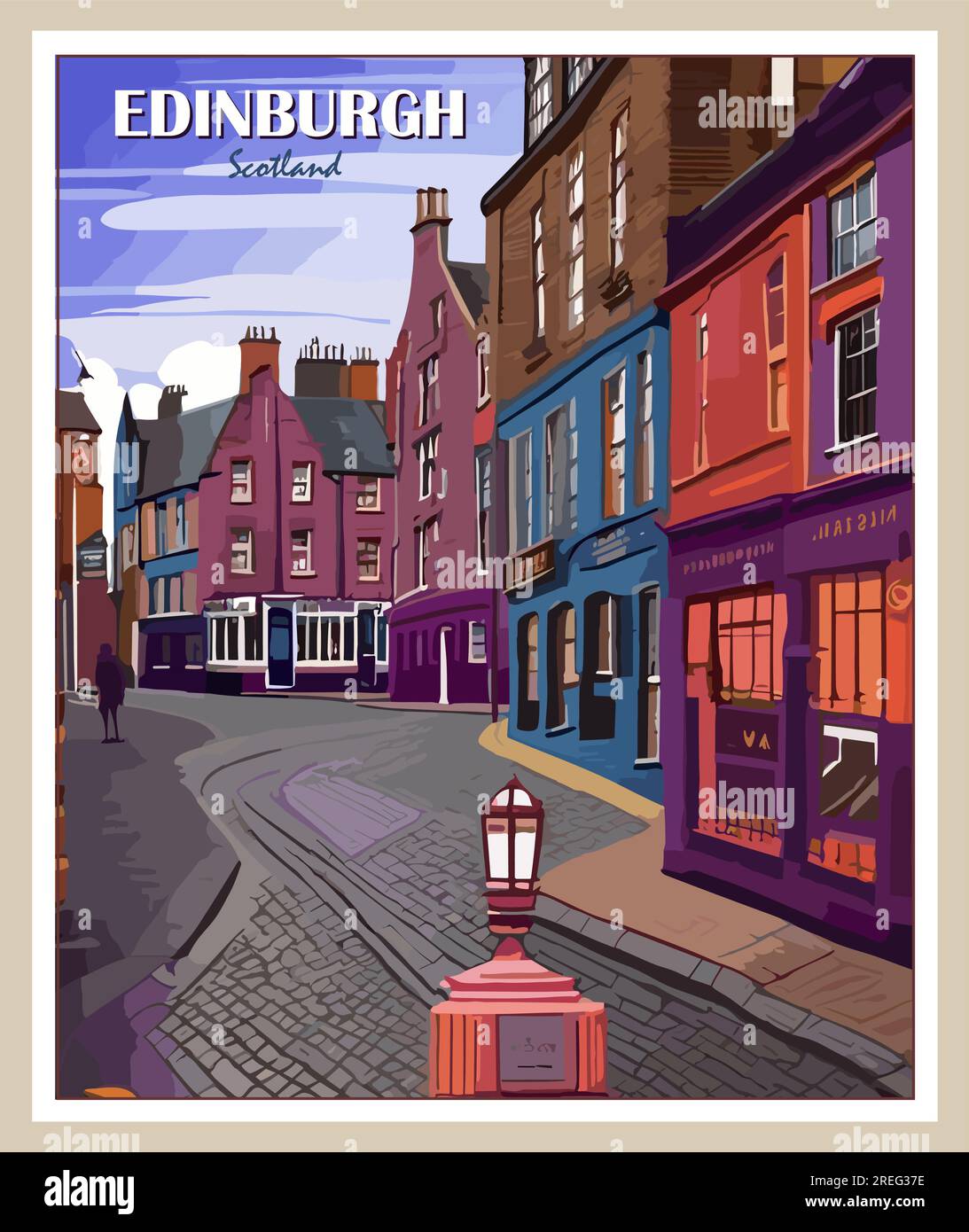 Edinburgh Scotland Travel poster retrò arte vettoriale. Illustrazione Vettoriale