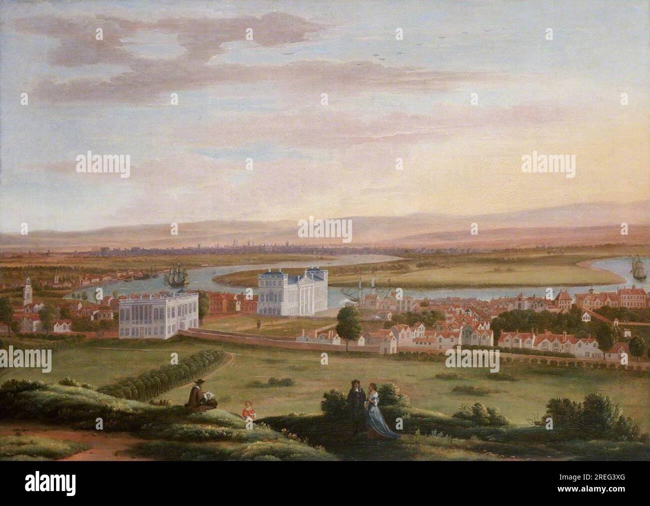 Vista di Greenwich e della Queen's House da sud-est intorno al 1670 da parte di Hendrick Danckerts Foto Stock