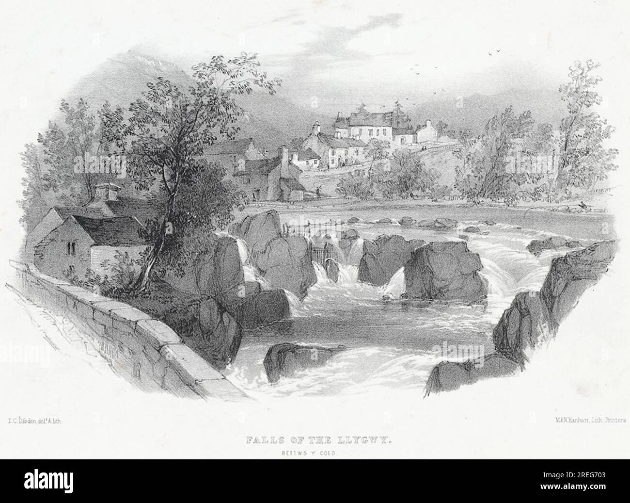 Falls of the Llygwy: Bettws y Coed circa 1850 di Thomas Colman Dibdin Foto Stock