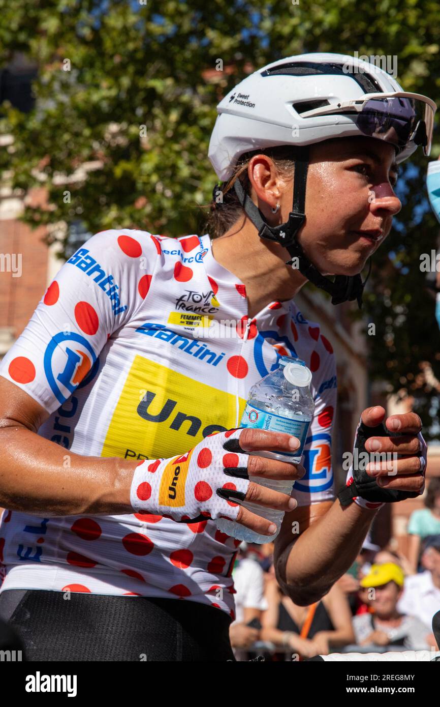 Albi, Francia. 27 luglio 2023. Yara Kastelijn (FENIX-DECEUNINCK), indossatrice della maglia di miglior scalatrice del tour de france femminile, tappa Albi ad Albi, Francia onjuly 27, 2023. Foto di Arnaud Bertrand/ABACAPRESS.COM credito: Abaca Press/Alamy Live News Foto Stock