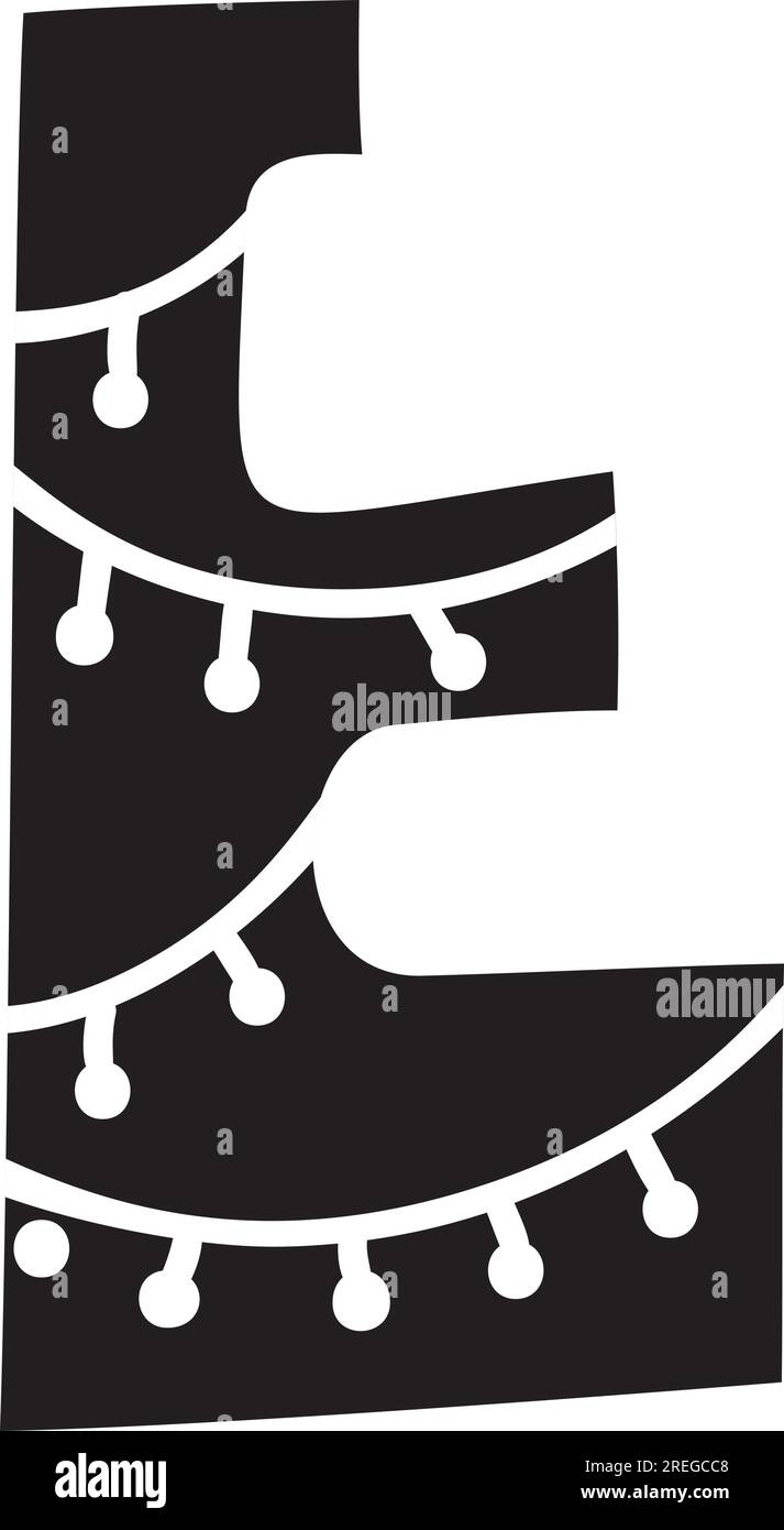 Visualizza la lettera e dell'alfabeto del carattere vettoriale natalizio invernale. Caratteri maiuscoli scandinavi abc elemento per social media, web design, poster, banner Illustrazione Vettoriale