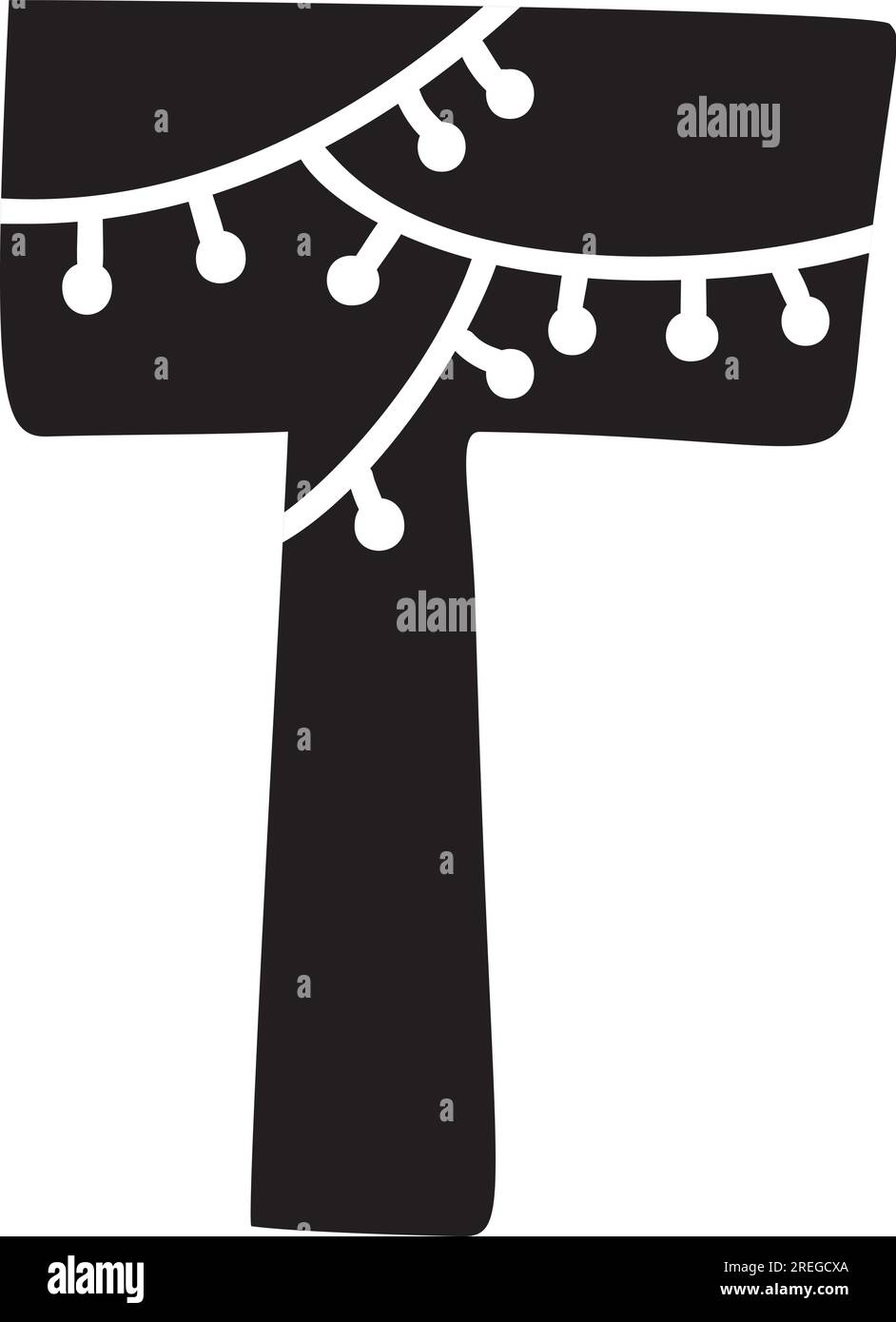 Visualizza caratteri vettoriali invernali di Natale lettera T alfabeto. Caratteri maiuscoli scandinavi abc elemento per social media, web design, poster, banner Illustrazione Vettoriale
