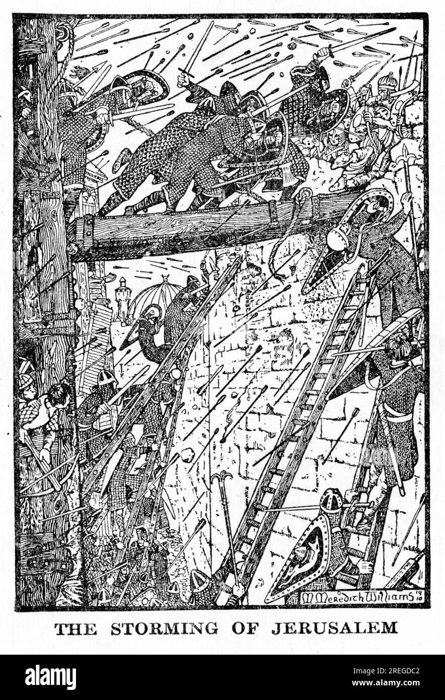 L'assalto di Gerusalemme durante le crociate, pubblicato intorno al 1910 Foto Stock