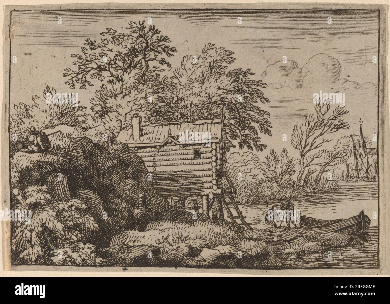 Allart van Everdingen, Fisherman's Hut, probabilmente c. 1645/1656, incisione con incisione, collezione Rosenwald, 1980.45.494' Foto Stock