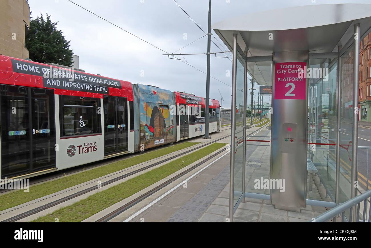 Tram di Edimburgo a Newhaven, Scozia, Regno Unito Foto Stock