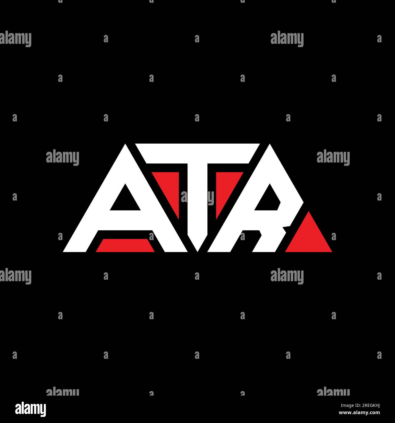Design con logo a lettera triangolare ATR con forma triangolare. Monogramma di design con logo a triangolo ATR. Modello di logo vettoriale a triangolo ATR di colore rosso. ATR triangul Illustrazione Vettoriale