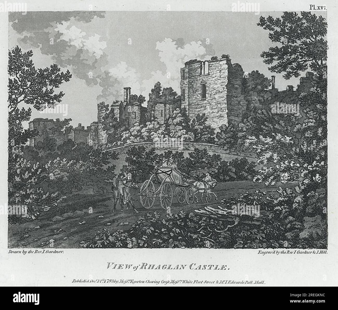 Veduta del Castello di Rhaglan 1793 di I.. Hill Foto Stock