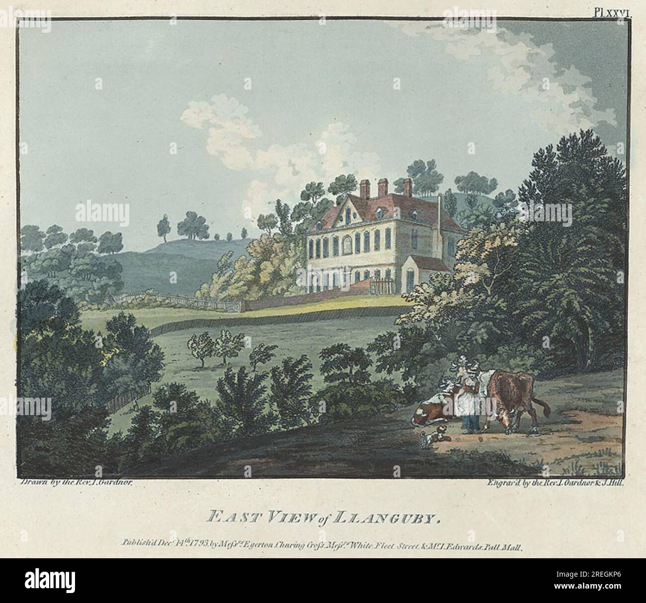 Vista est di Llanguby 1793 da parte di I.. Hill Foto Stock