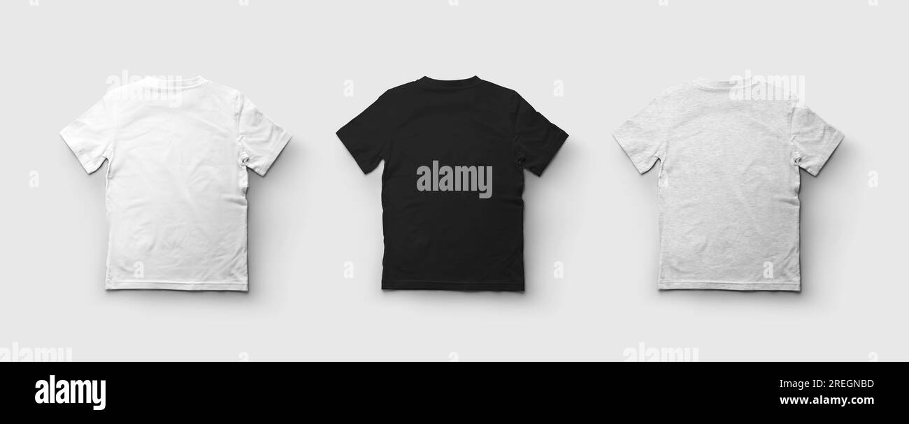 Bianco, nero, modello di t-shirt heather per bambini, presentazione di abiti per design, motivo, commercio, vista posteriore. Modello di abbigliamento alla moda. Una serie di Foto Stock