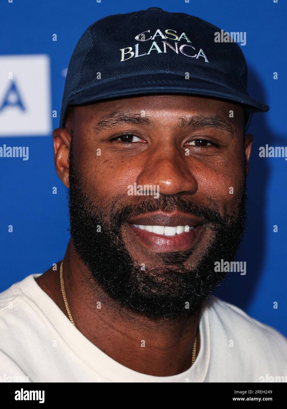 ELYSIAN PARK, LOS ANGELES, CALIFORNIA, USA - LUGLIO 27: Jason Heyward, esterno professionista americano per i Los Angeles Dodgers della Major League Baseball, arriva al Kershaw's Challenge 10th Annual Ping Pong 4 Purpose 2023 Charity Event Celebrity Tournament tenutosi al Dodger Stadium il 27 luglio 2023 all'Elysian Park, Los Angeles, California, Stati Uniti. (Foto di Xavier Collin/Image Press Agency) Foto Stock