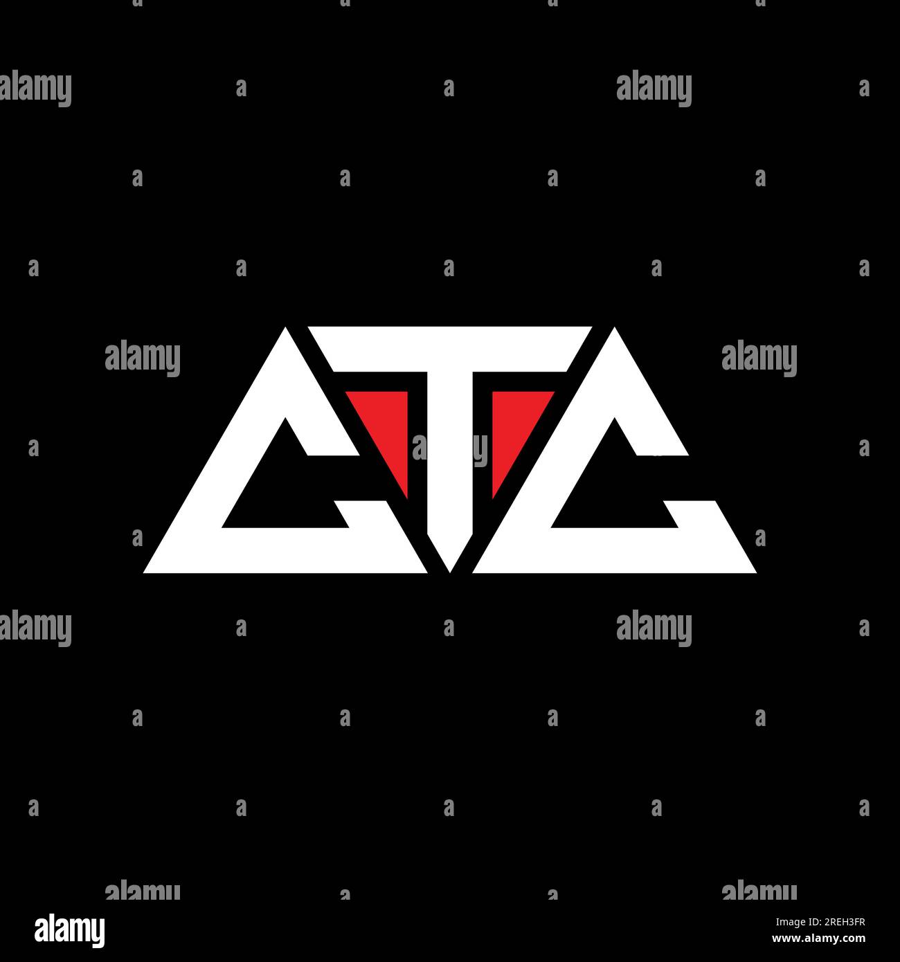 Logo CTC a lettere triangolari con forma a triangolo. Monogramma del design del logo del triangolo CTC. Modello di logo vettoriale a triangolo CTC di colore rosso. CTC triangul Illustrazione Vettoriale