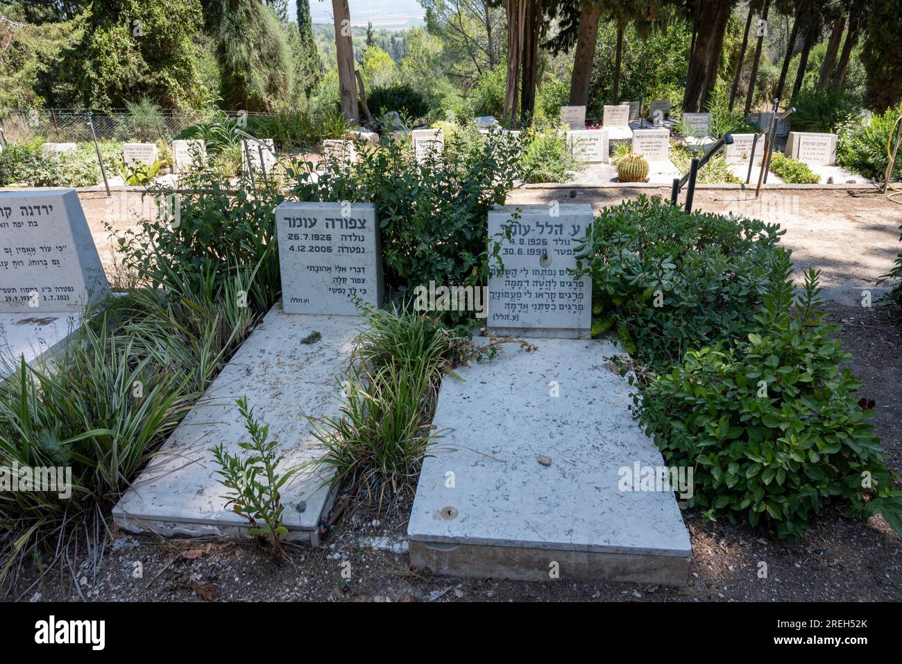 Tomba di Ayin Hillel presso il cimitero di Kibbutz Mishmar Haemek fondata nel 1926 Ayin Hillel (ebraico: ע. הלל) era lo pseudonimo di Hillel Omer (4 Foto Stock
