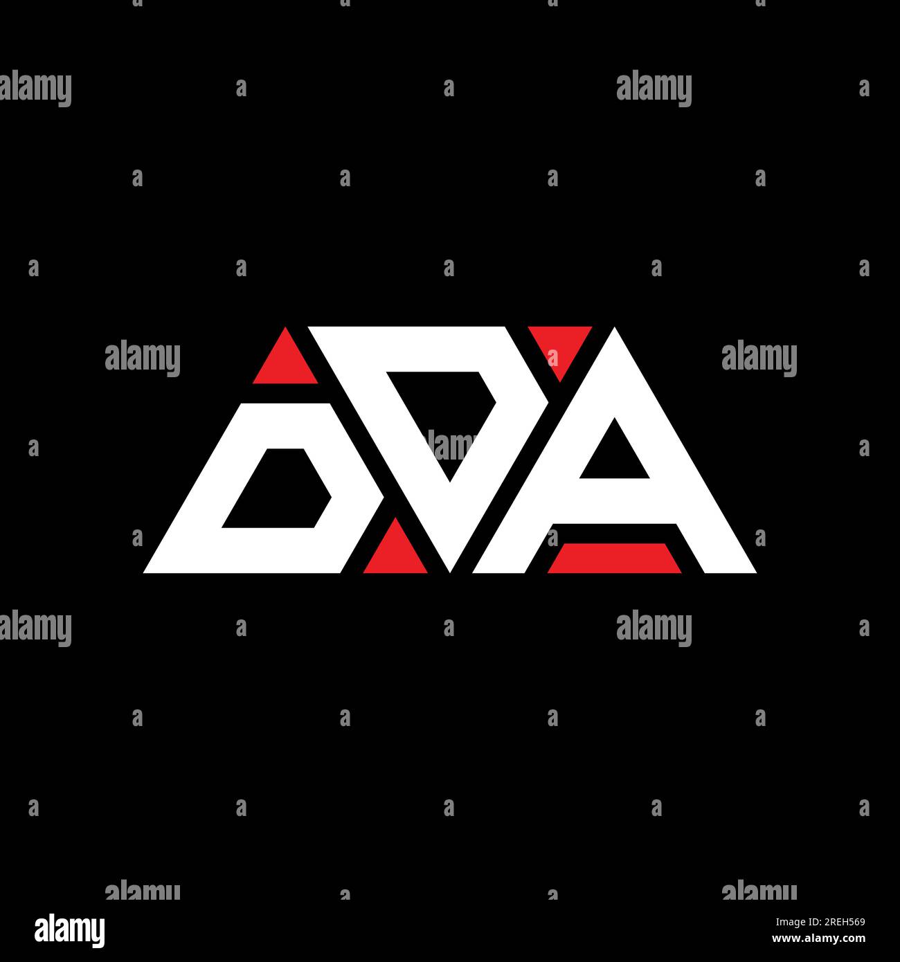 Logo DDA triangolare a lettere con forma triangolare. Monogramma di design con logo triangolare DDA. Modello di logo vettoriale triangolare DDA di colore rosso. DDA triangul Illustrazione Vettoriale