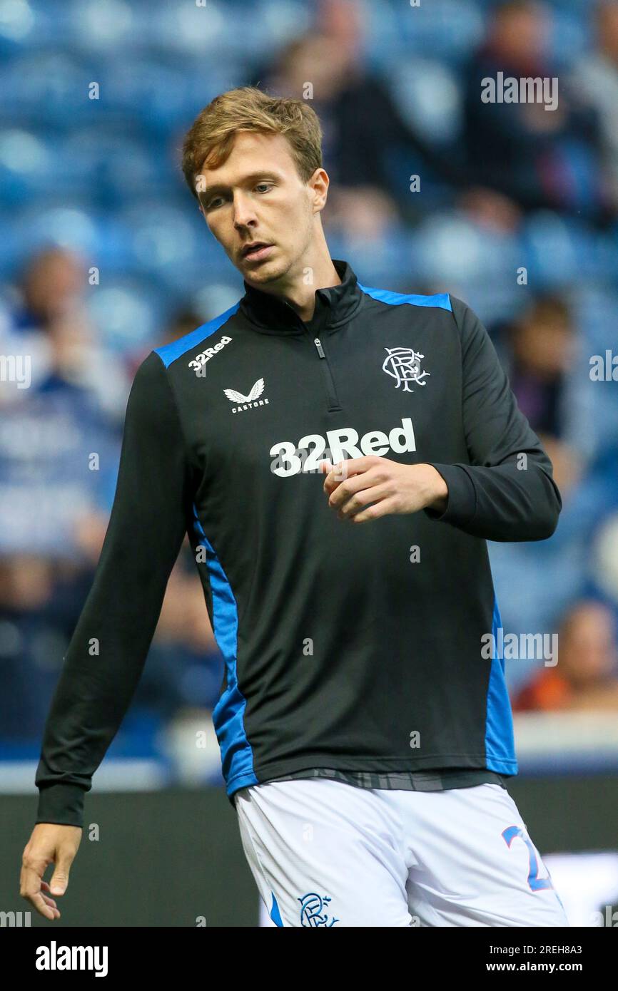 Kieran Dowell che gioca con i Rangers FC, allenandosi allo stadio Ibrox, Glasgow, Scozia, Regno Unito Foto Stock