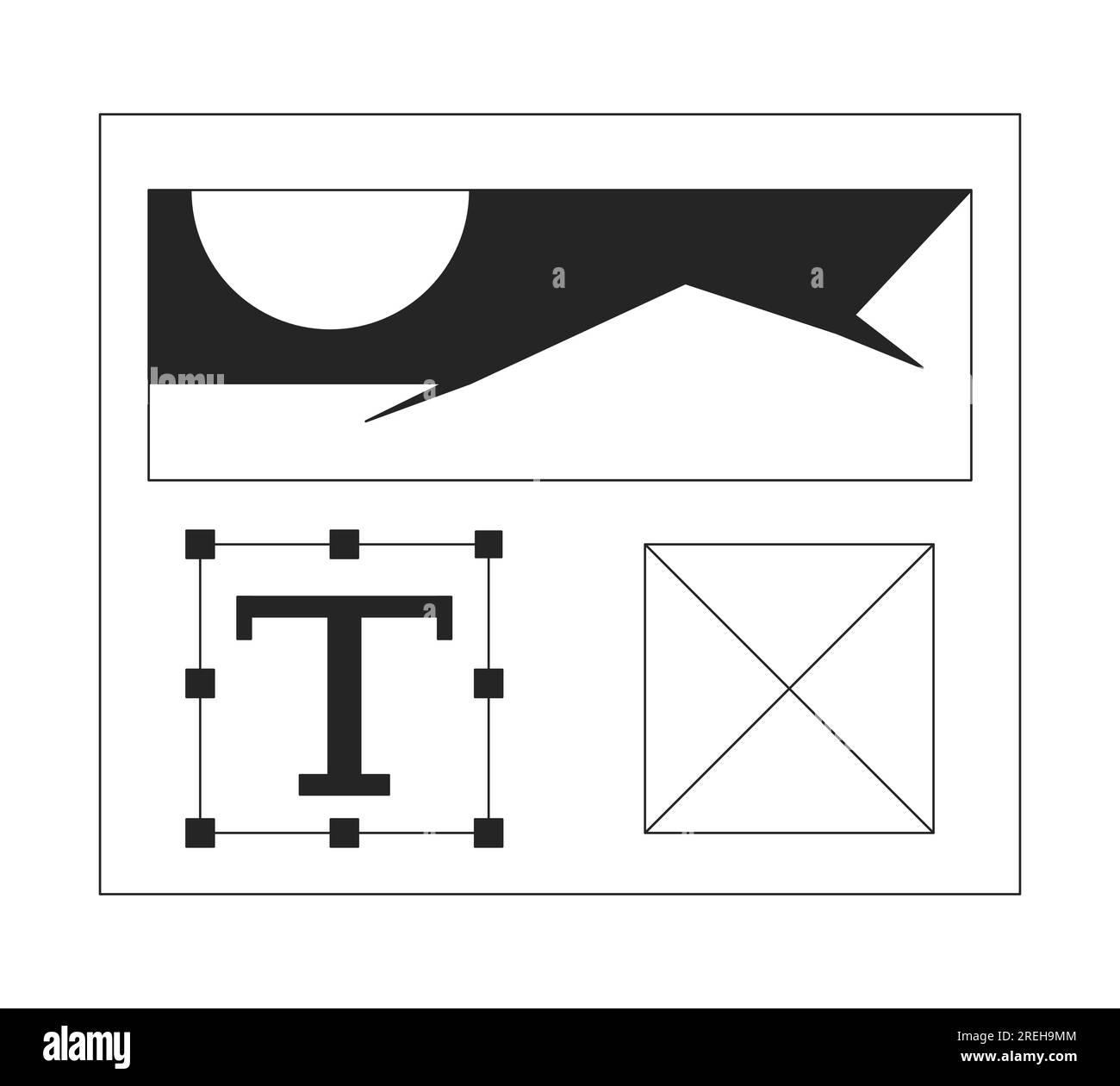Elementi di progettazione grafica oggetto vettoriale isolato monocromatico piatto Illustrazione Vettoriale