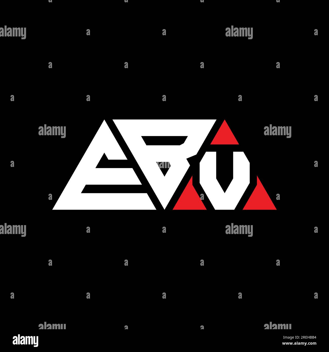Logo a lettere triangolari EBV con forma triangolare. Monogramma di design con logo triangolare EBV. Modello di logo vettoriale triangolare EBV di colore rosso. EBV triangul Illustrazione Vettoriale
