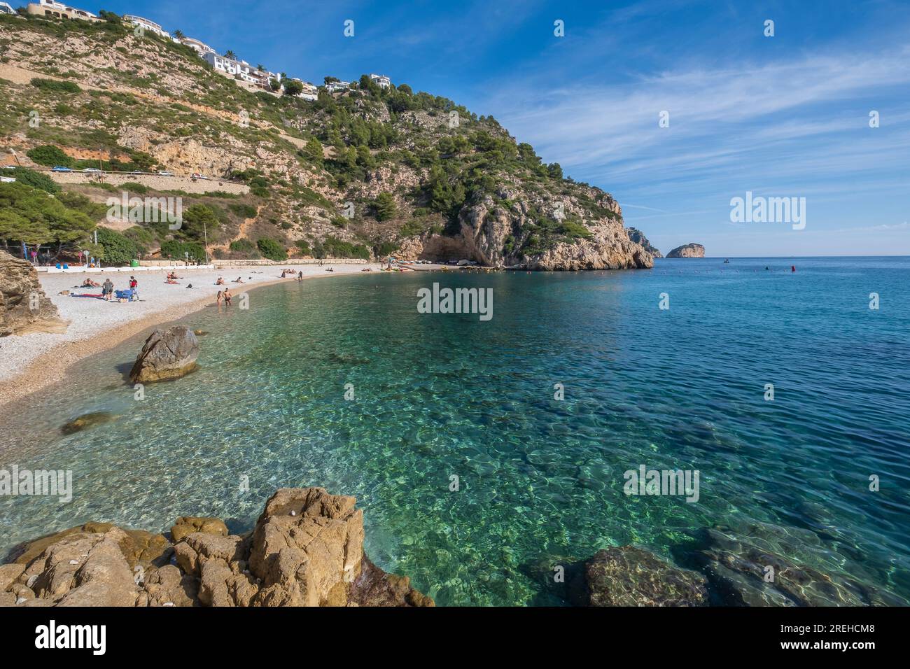 Spagna, Costa Blanca, Alicante, Javea, Spiaggia di Playa Granadella Foto Stock