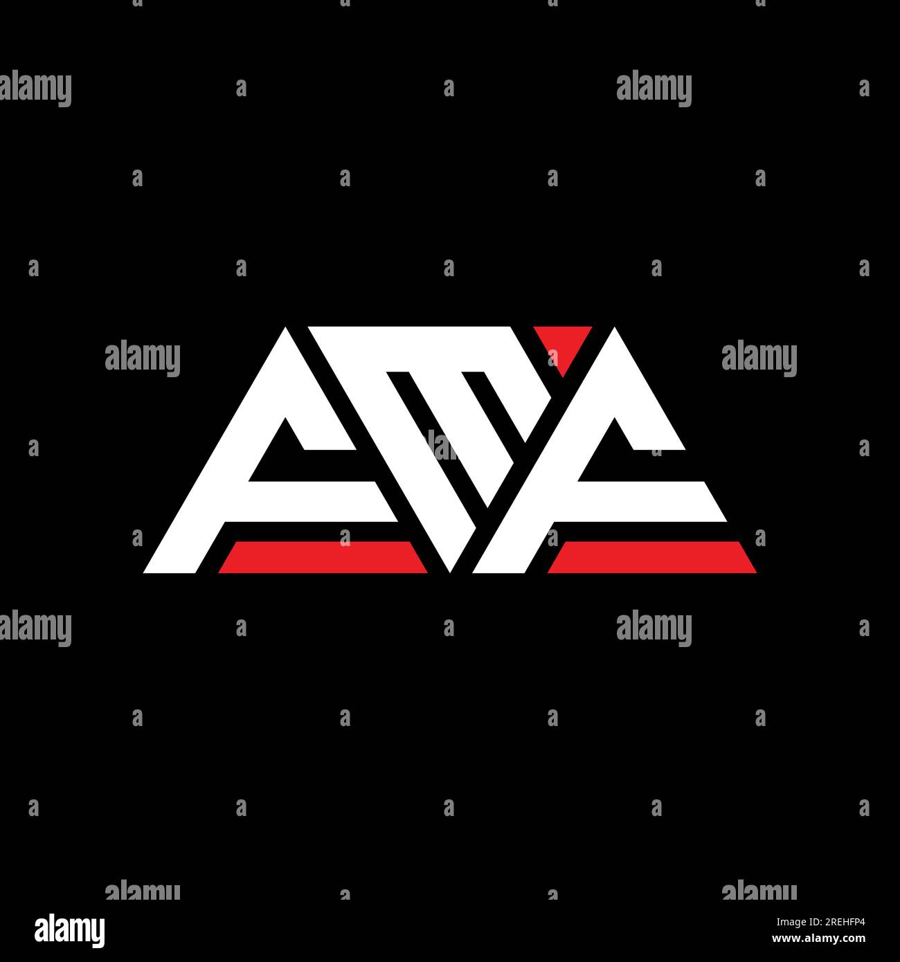Logo FMF a lettere triangolari con forma triangolare. Monogramma di design con logo triangolare FMF. Modello con logo vettoriale triangolare FMF di colore rosso. FMF triangul Illustrazione Vettoriale