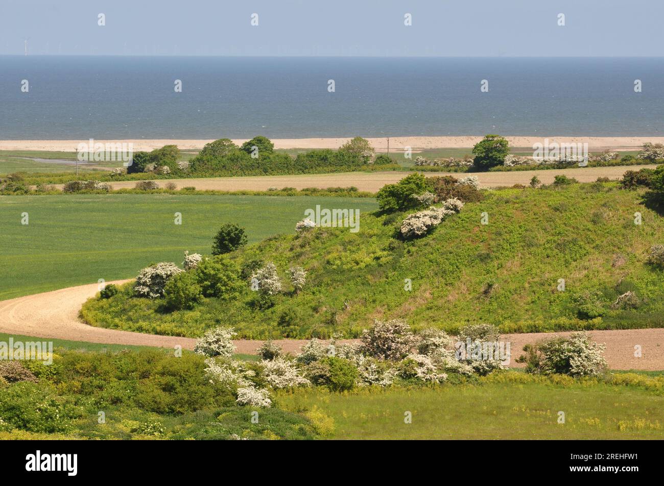 Guardando verso la costa vicino a Salthouse da Gravelpit Hill, Norfolk nord, Inghilterra, Regno Unito Foto Stock