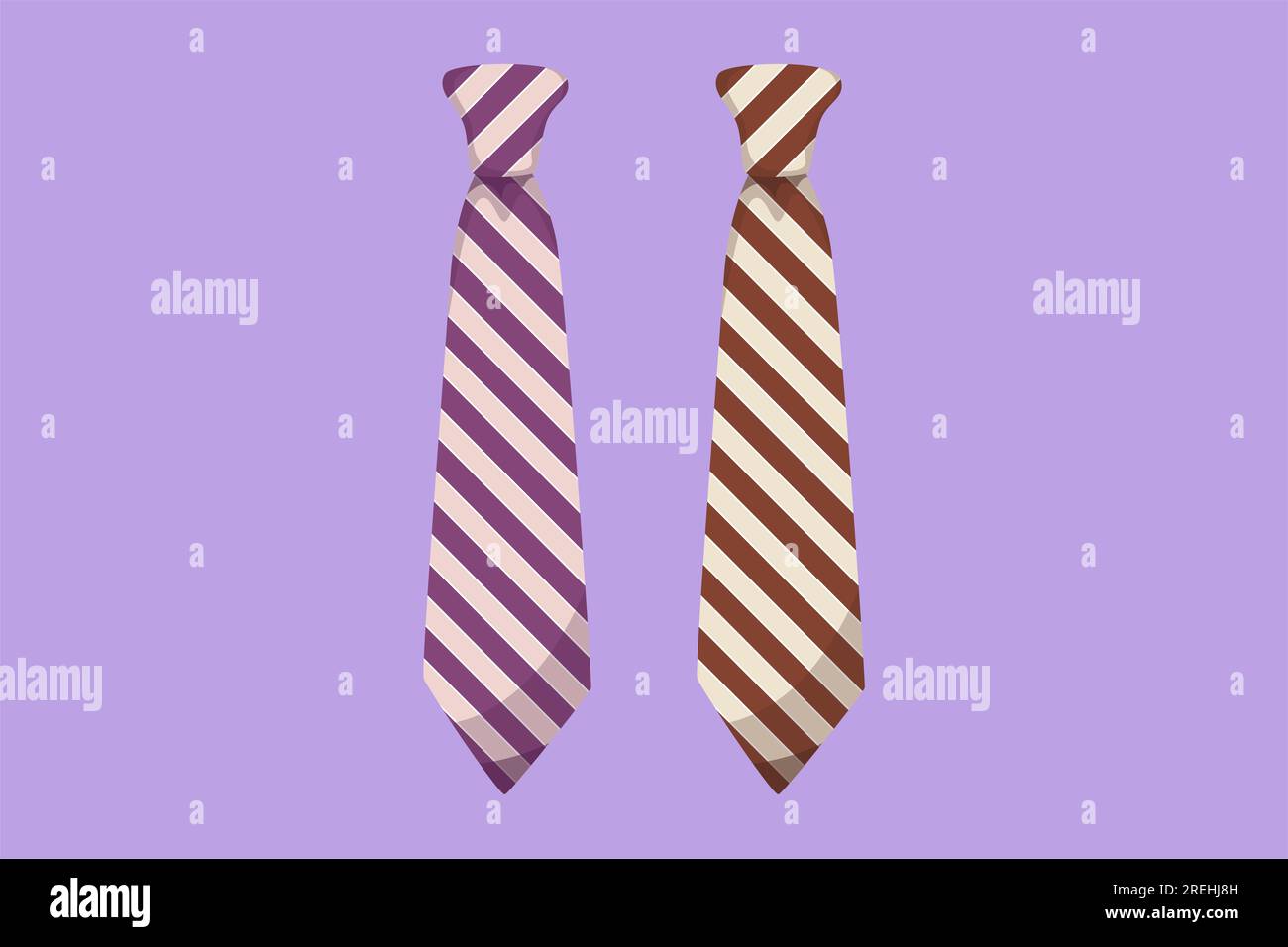 Disegno in stile piatto dei cartoni animati icona con due cravatte a righe, logotipo, etichetta, volantino, scheda. Simbolo della cravatta e della collana. Modello di biglietto d'auguri per la festa del papà con st Foto Stock