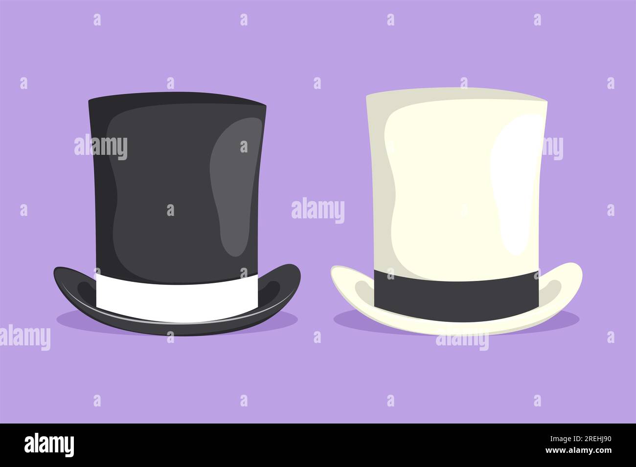 Set di disegno grafico a disegno piatto di cilindro cappello da uomo grande  bianco e nero con nastro. Cappello d'epoca. Vestiti d'antiquariato.  Elegante cappello magico Foto stock - Alamy