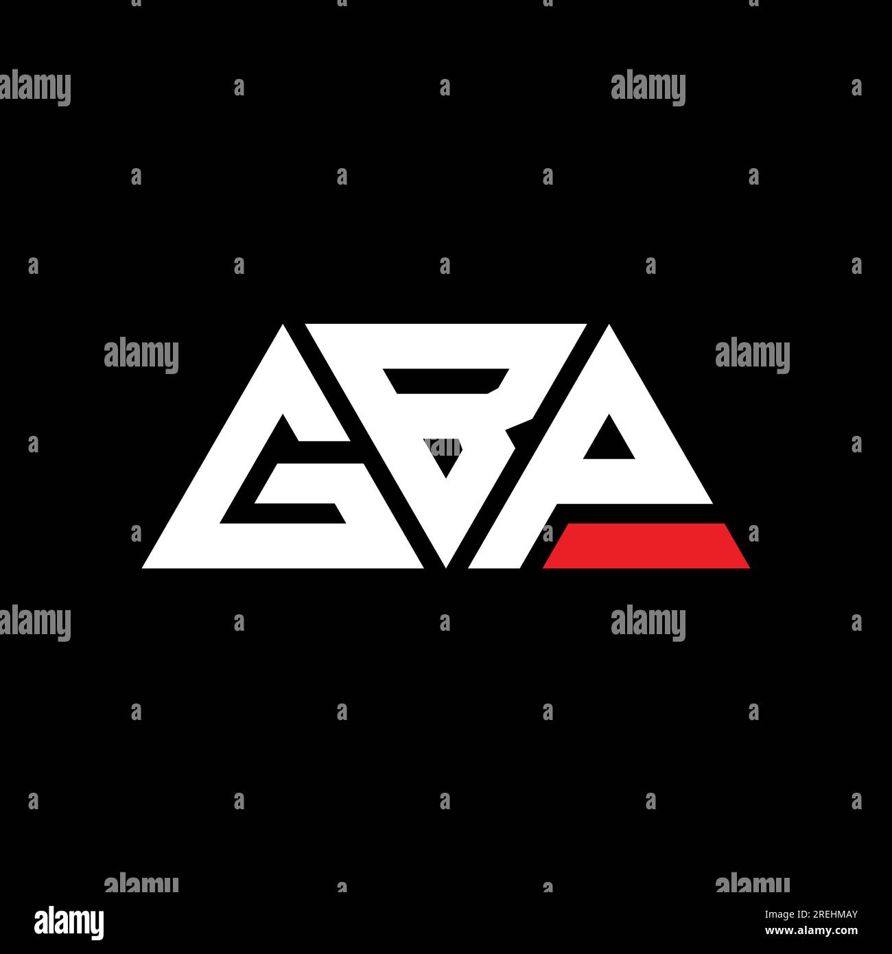 Logo a forma di triangolo GBP con forma a triangolo. Monogramma di design con logo triangolare GBP. Modello di logo vettoriale triangolare GBP di colore rosso. GBP triangul Illustrazione Vettoriale
