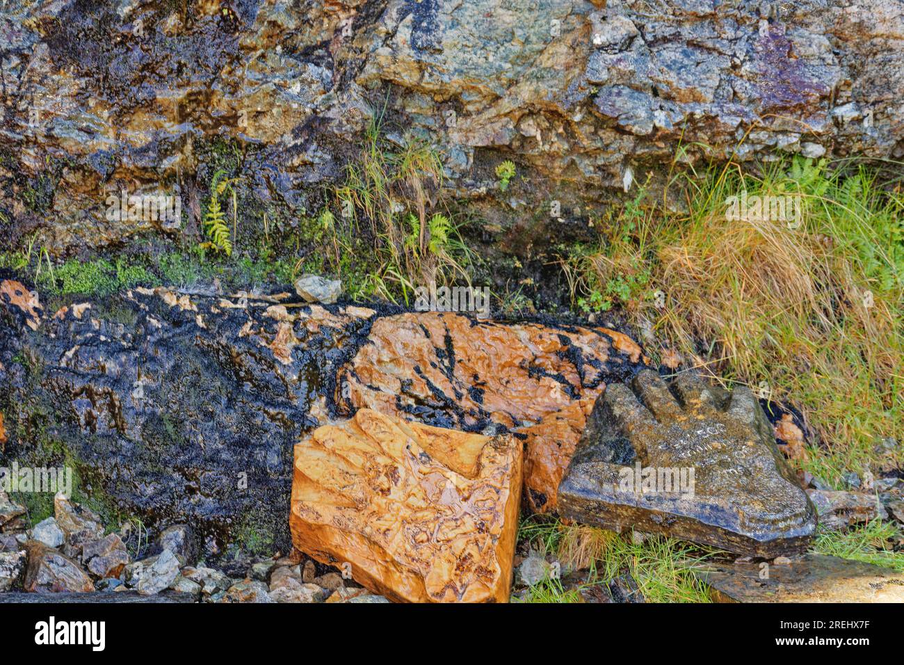 Knockan Crag West Highlands Geopark Scozia estate le rocce della Moine Thrust e informazioni Foto Stock