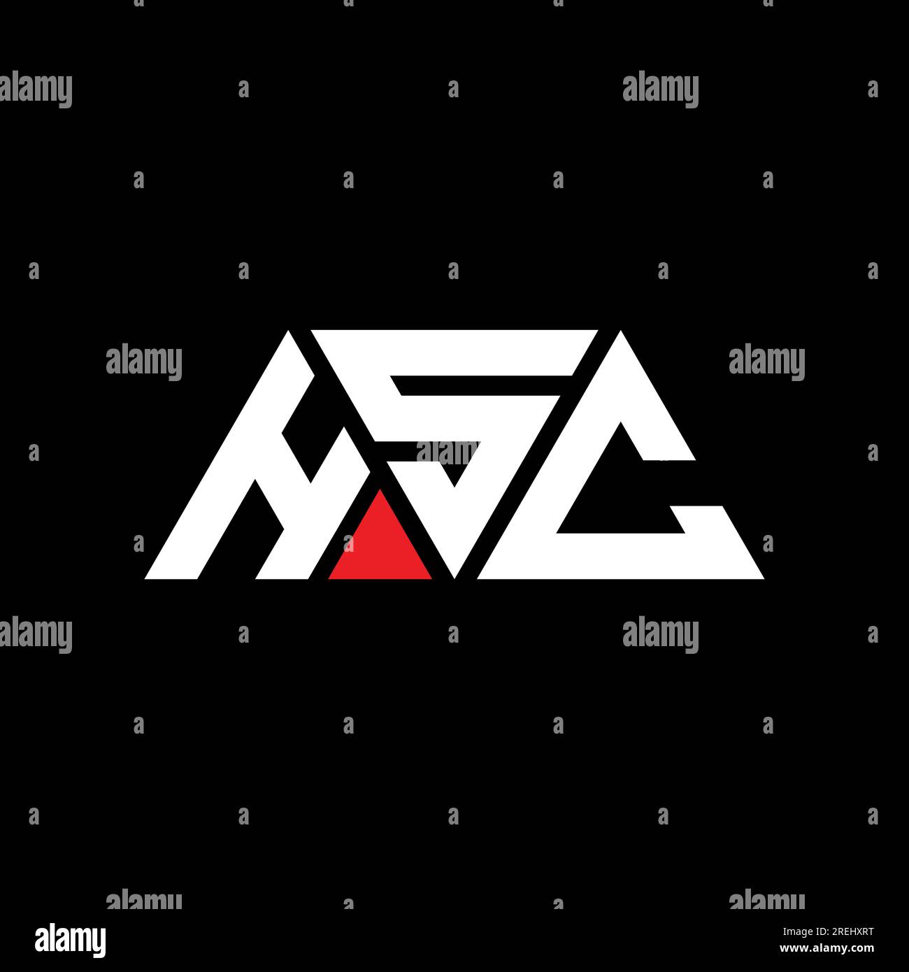 Logo HSC a lettere triangolari con forma a triangolo. Monogramma di design con logo a triangolo HSC. Modello di logo vettoriale triangolare HSC di colore rosso. HSC triangul Illustrazione Vettoriale