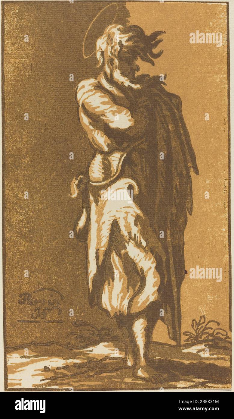 "John Skippe dopo Parmigianino, santo maschio in piedi con le braccia piegate, rivolto a destra, 1781, legno chiaroscuro di colore arancio-marrone, medio e marrone scuro, Ailsa Mellon Bruce Fund, 1973.58.1" Foto Stock